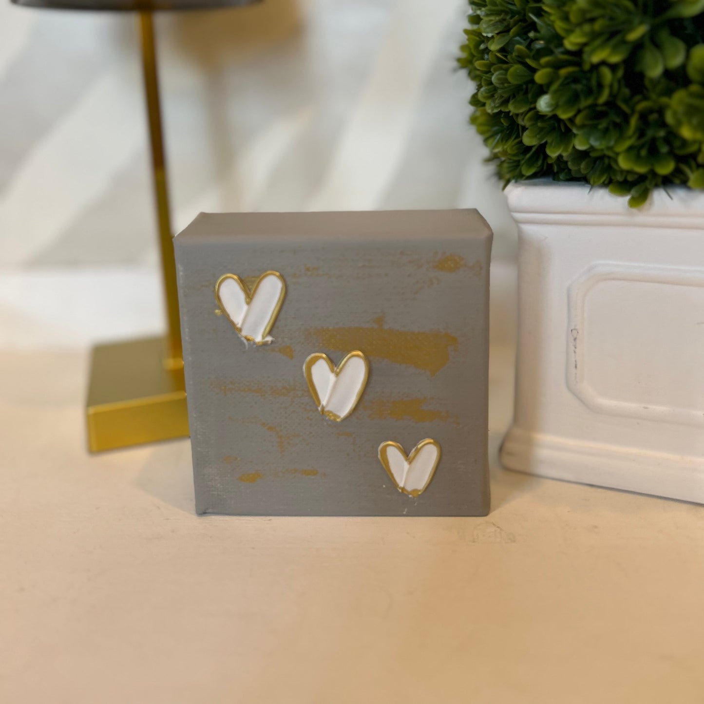 Textured Three Mini Hearts Canvas Art | Gray
