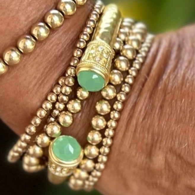 Gold Cuff Bracelet with Mint Green Accents