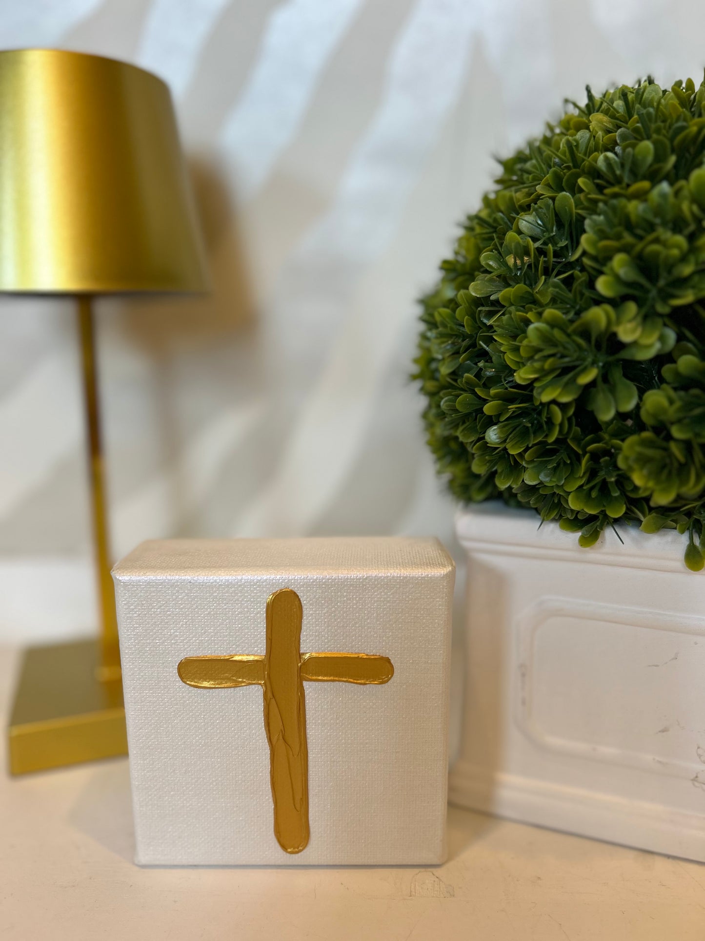 Metallic Textured Cross Canvas Art | Gold