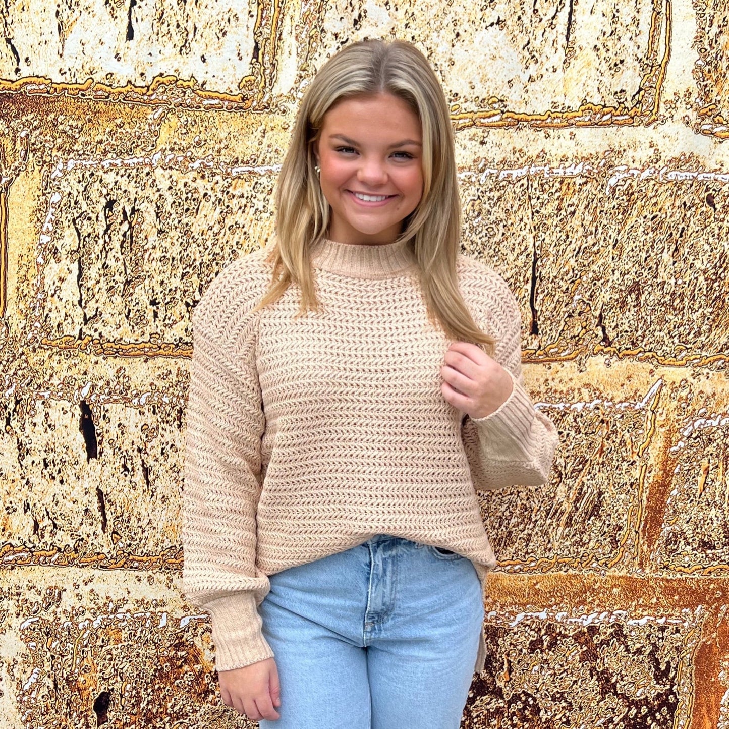 Stacey Side Split Sweater | Tan