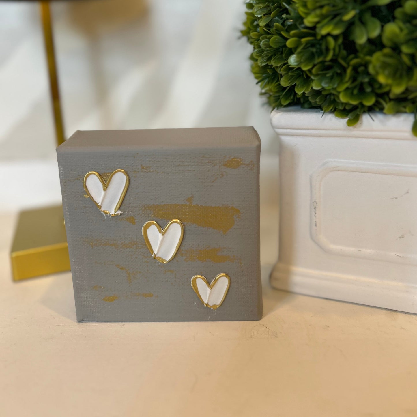 Textured Three Mini Hearts Canvas Art | Gray