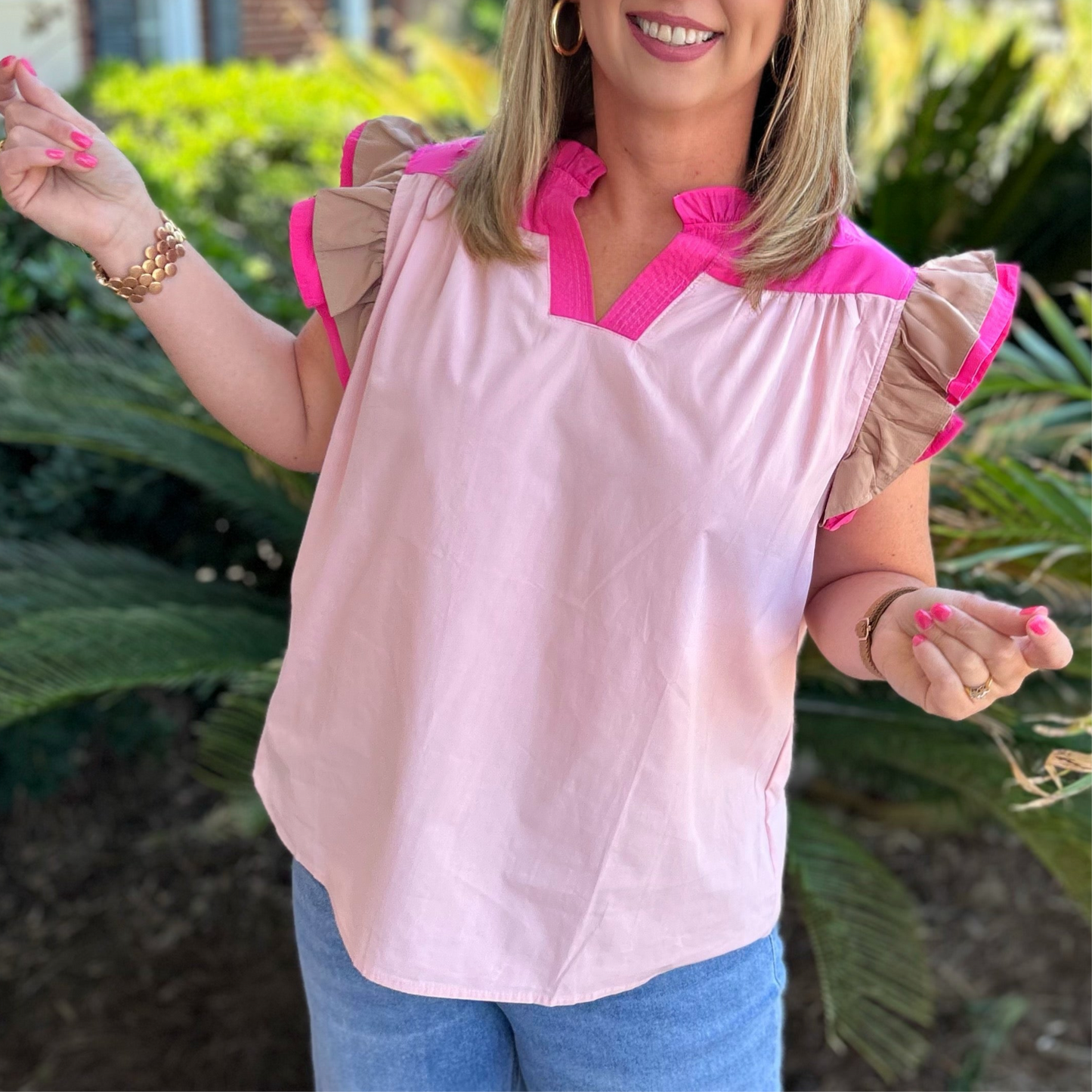 Bex Colorblock Top | Pink Tan Mix