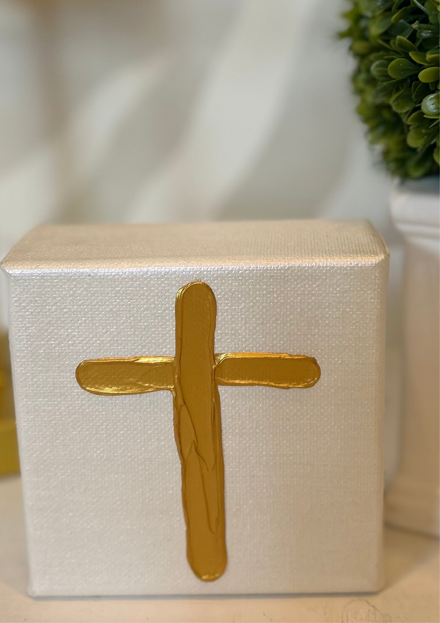 Metallic Textured Cross Canvas Art | Gold