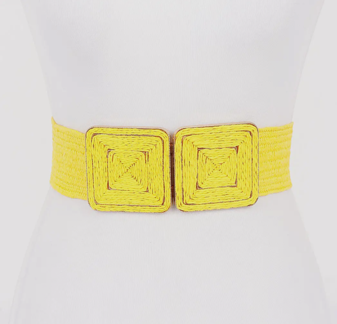Two Buckle Straw Belt | Yellow