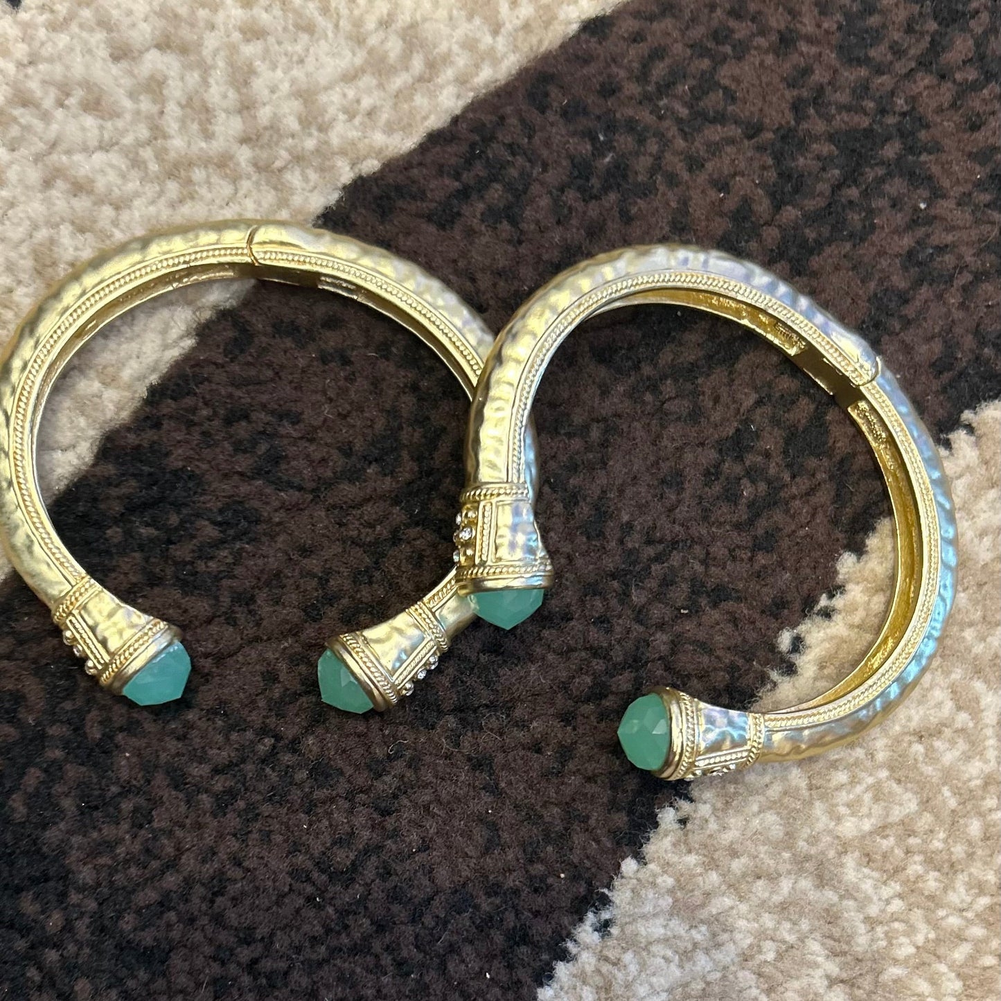 Gold Cuff Bracelet with Mint Green Accents