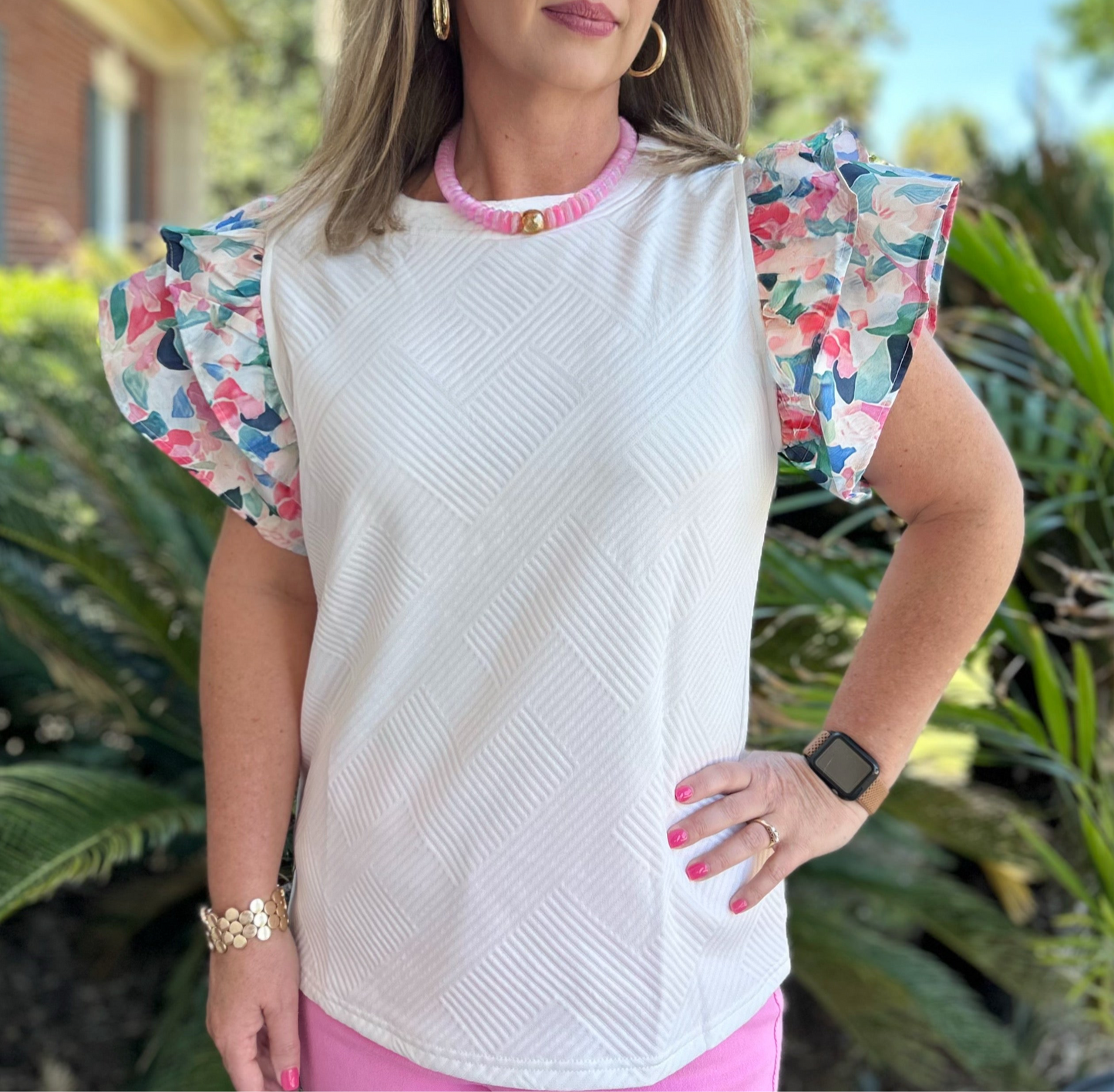 Claire Ruffle Sleeve Top | White