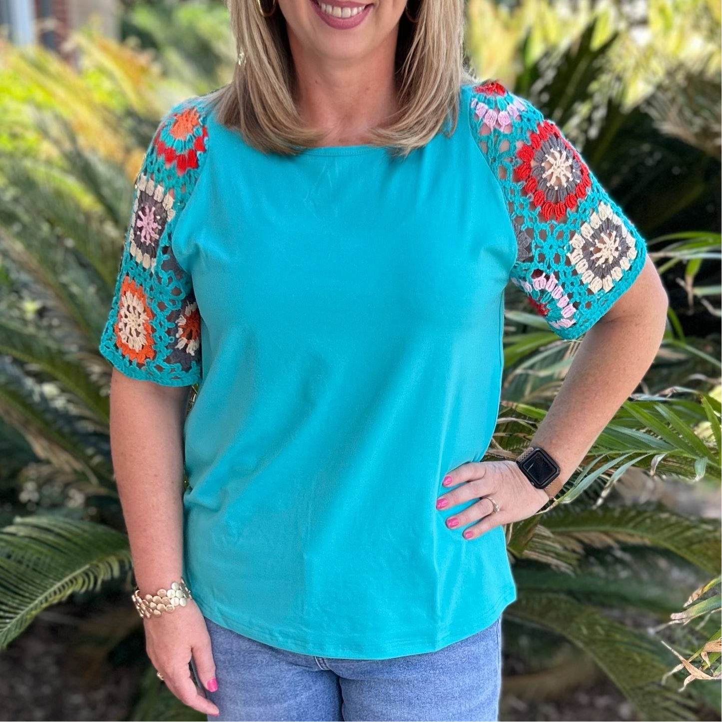 Madelyn Crochet Top | Aqua Blue