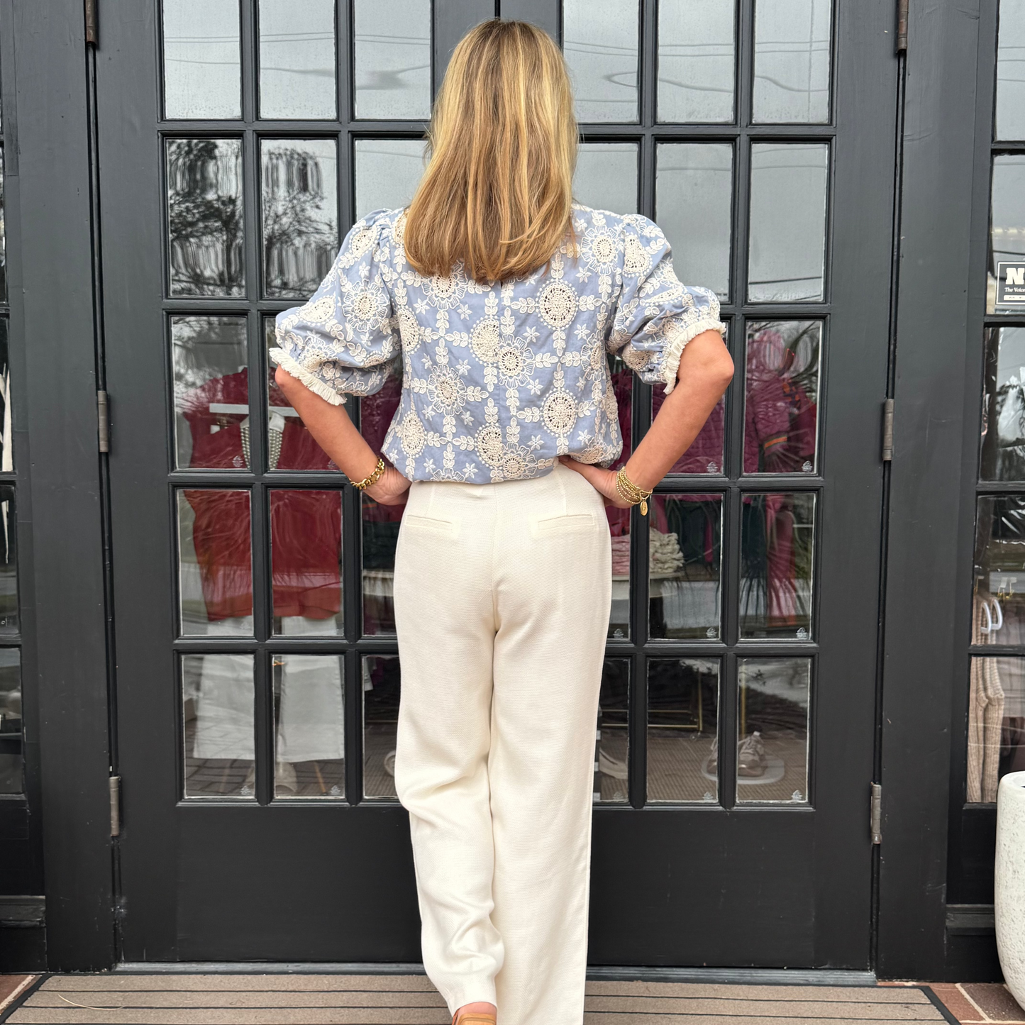 Eve Embroidered Top | Slate Blue