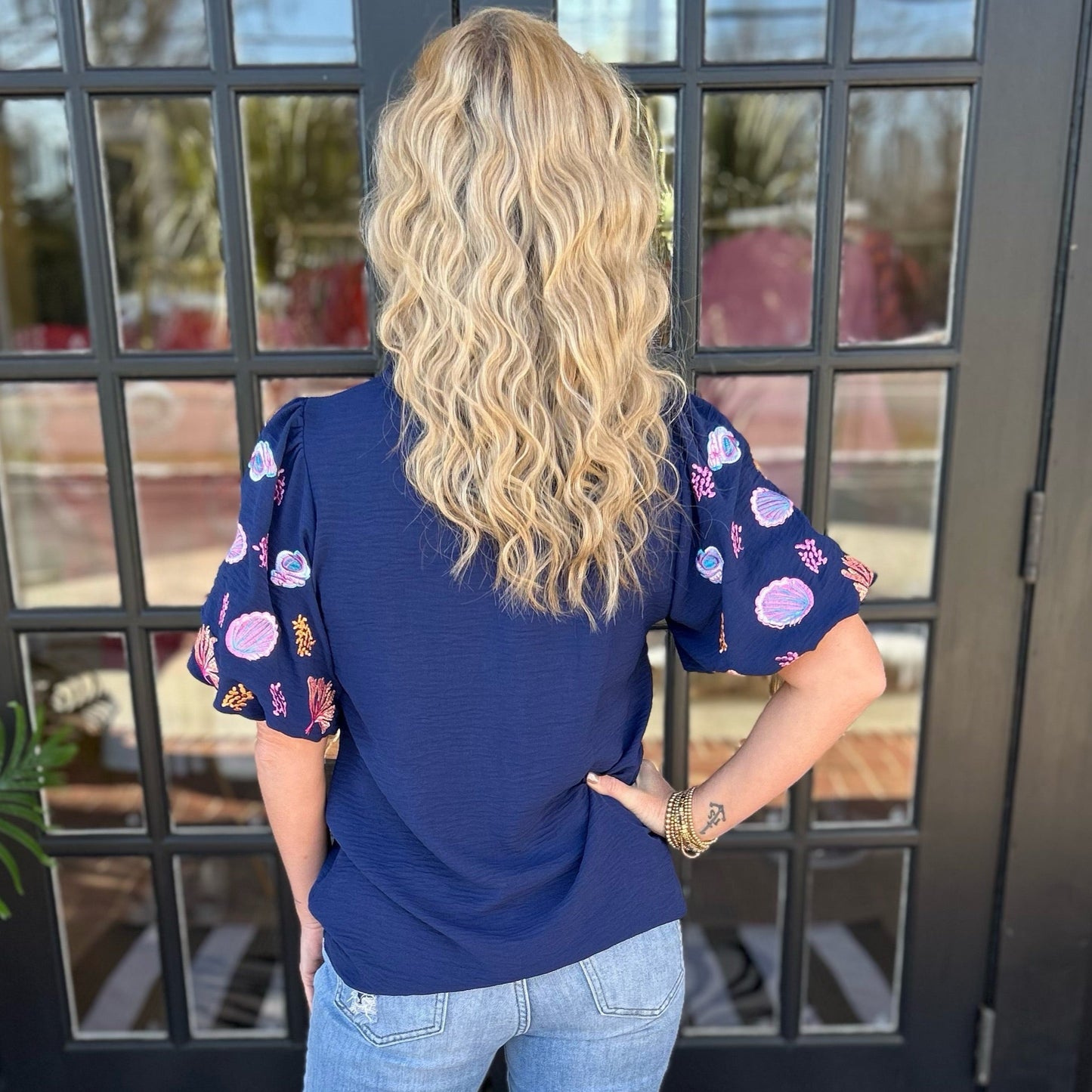 Summer Embroidered Top | Navy Blue