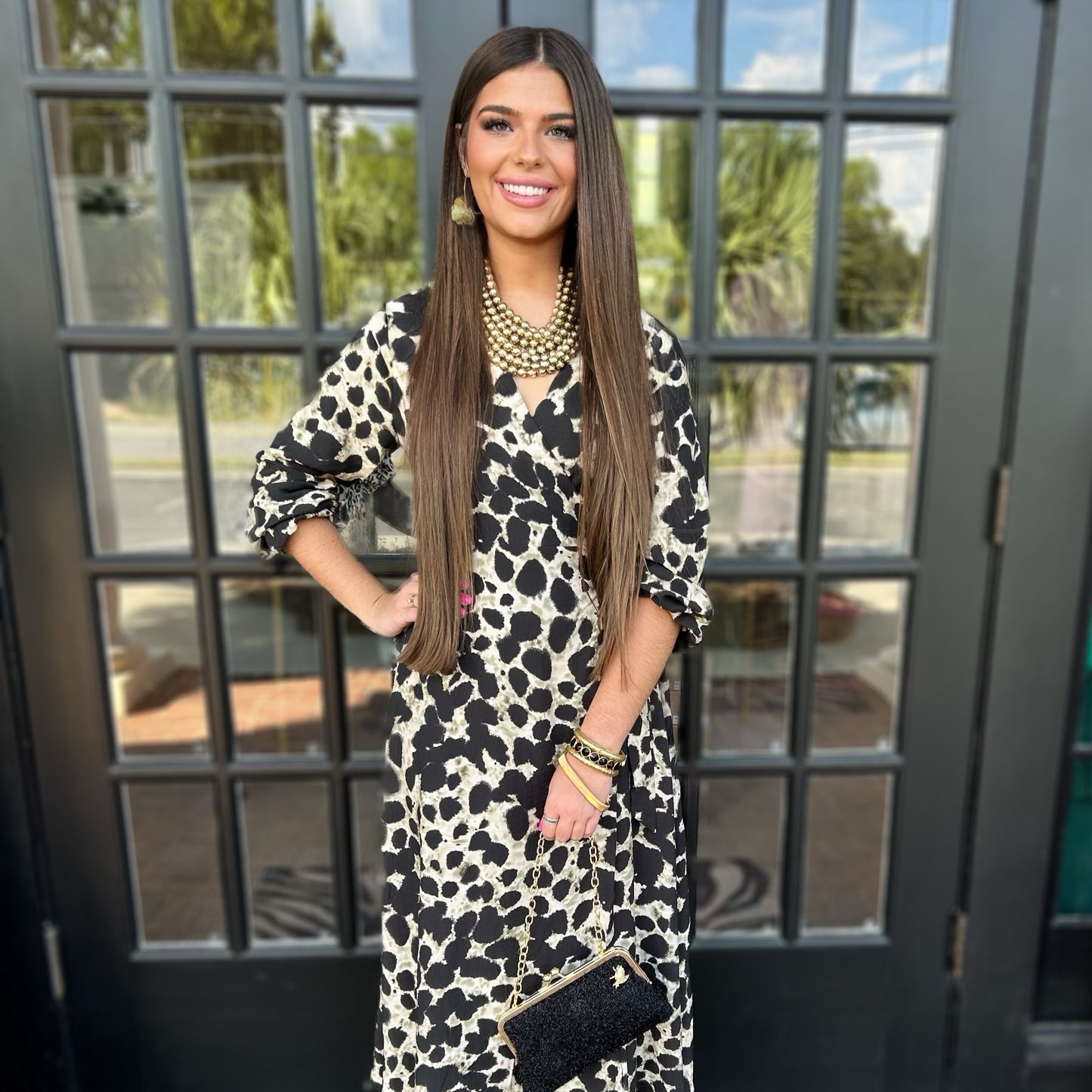 Kristen Dress | Khaki Animal Print