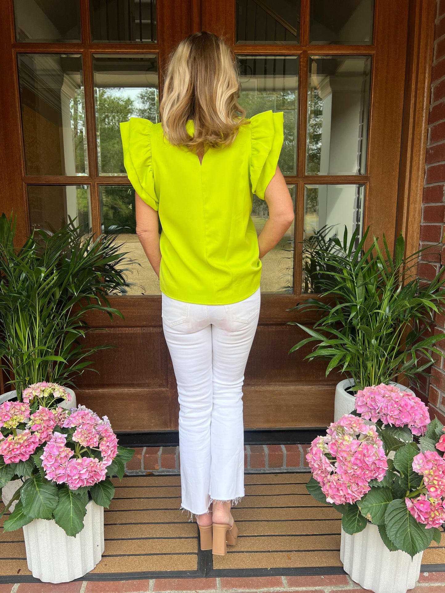 Lana Double Ruffle Dressy Blouse | Lime Green