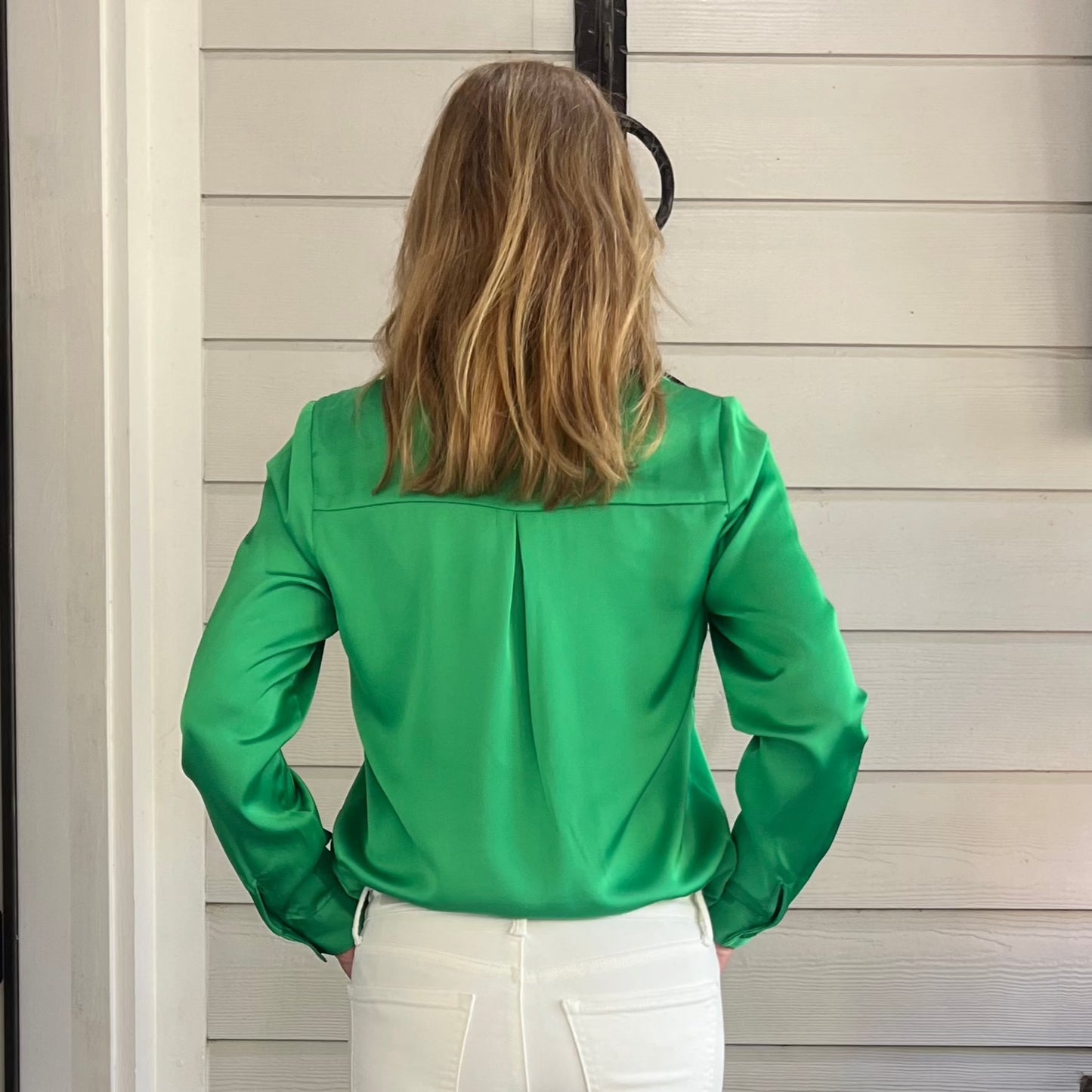 Leanna Long Sleeve Satin Blouse | Fresh Green