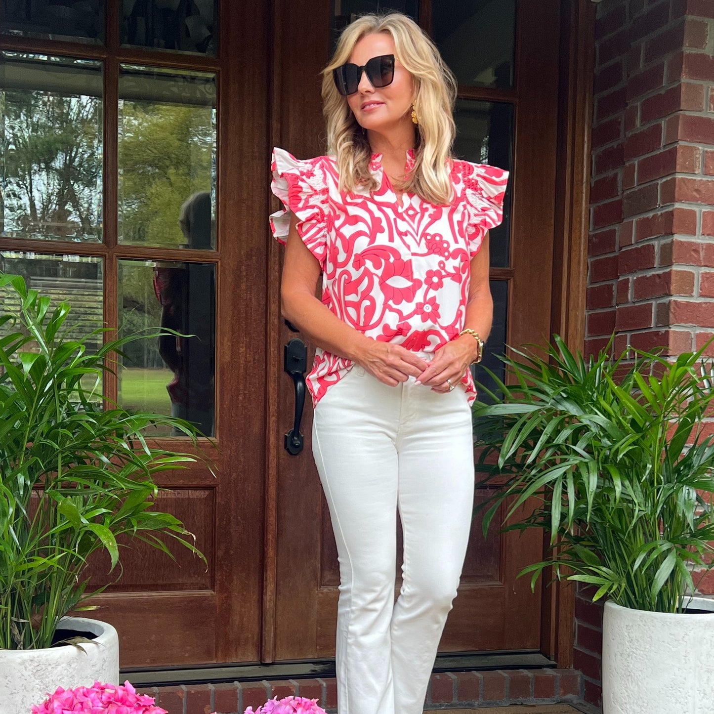 Kayla Smocked Sleeve Whimsical Top | Coral