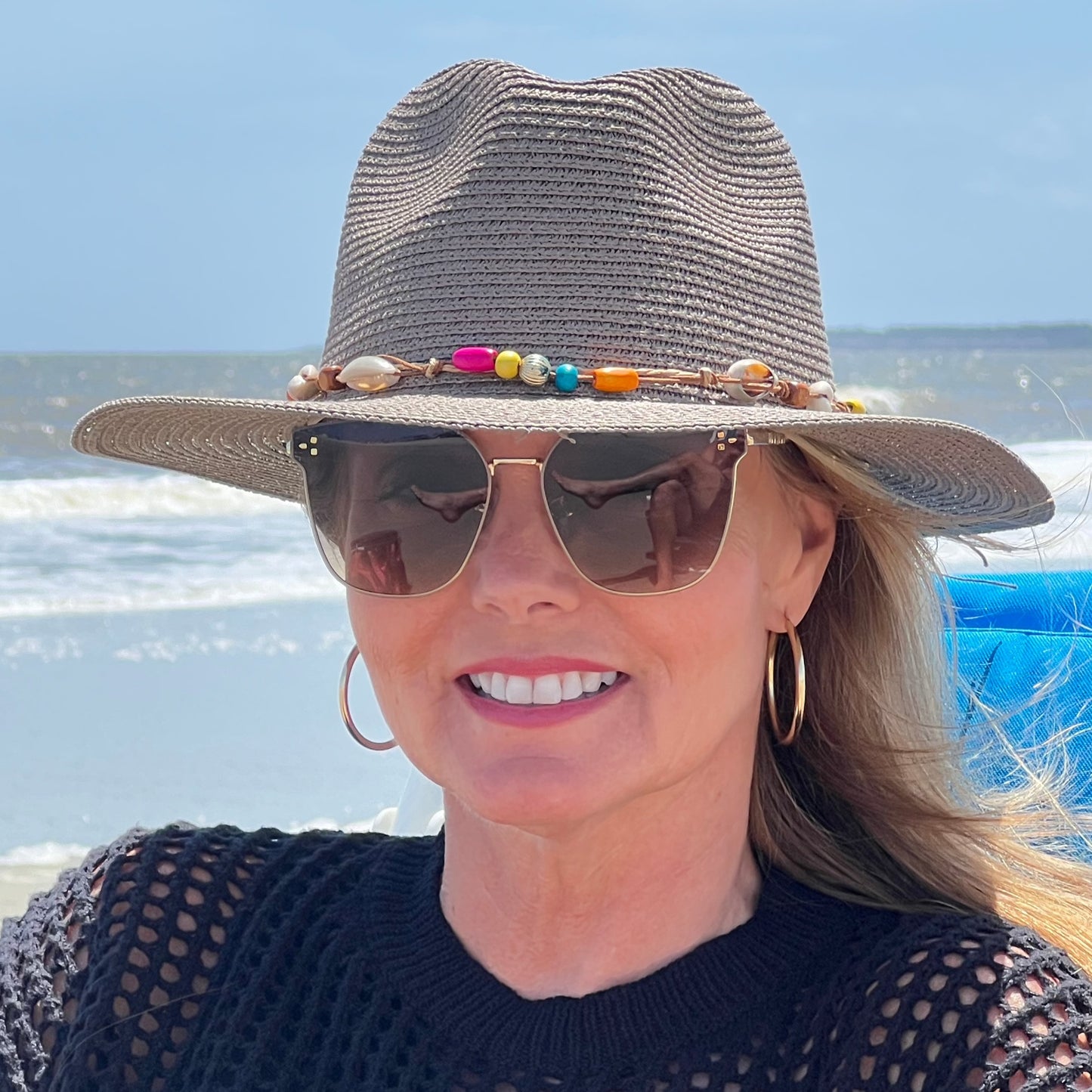 Camille Beach Hat | Taupe with Beads and Shell Band