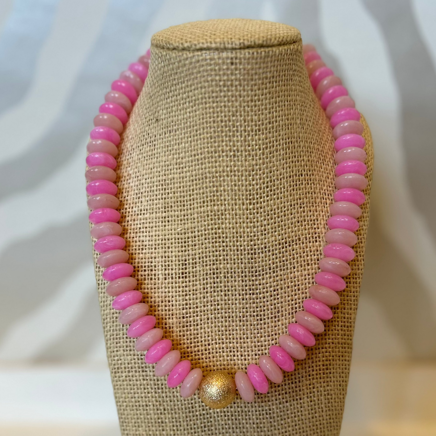 Metal Rondelle Beaded Necklace | Pink-Gold