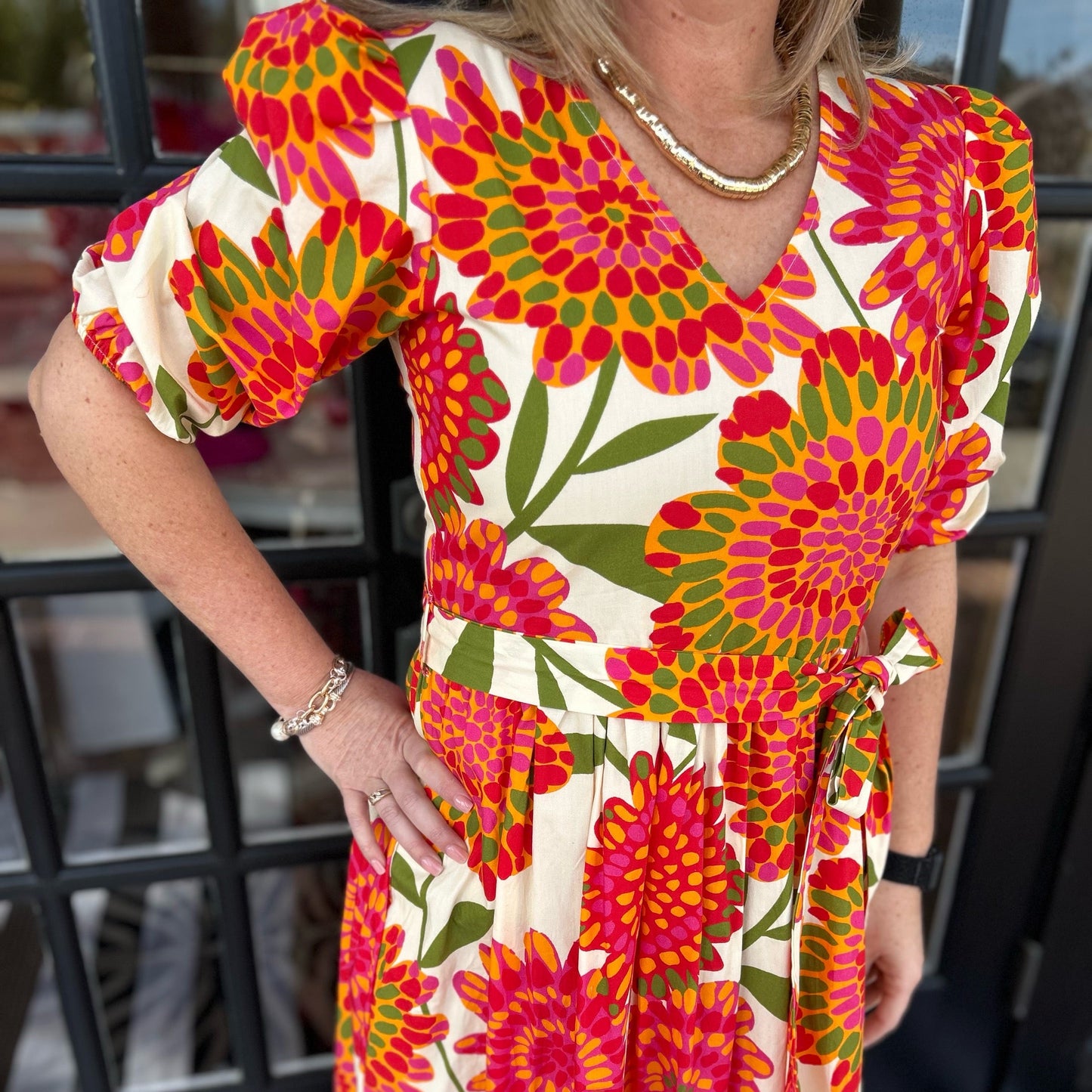 Mabry Garden Dress | Cream & Orange