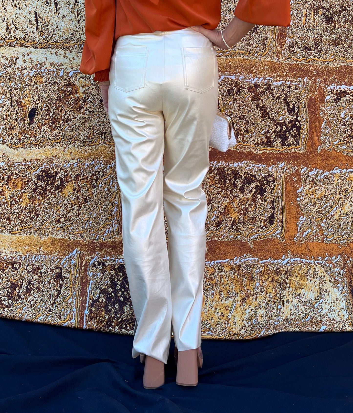 Malea Faux Leather Pants | Metallic Ivory
