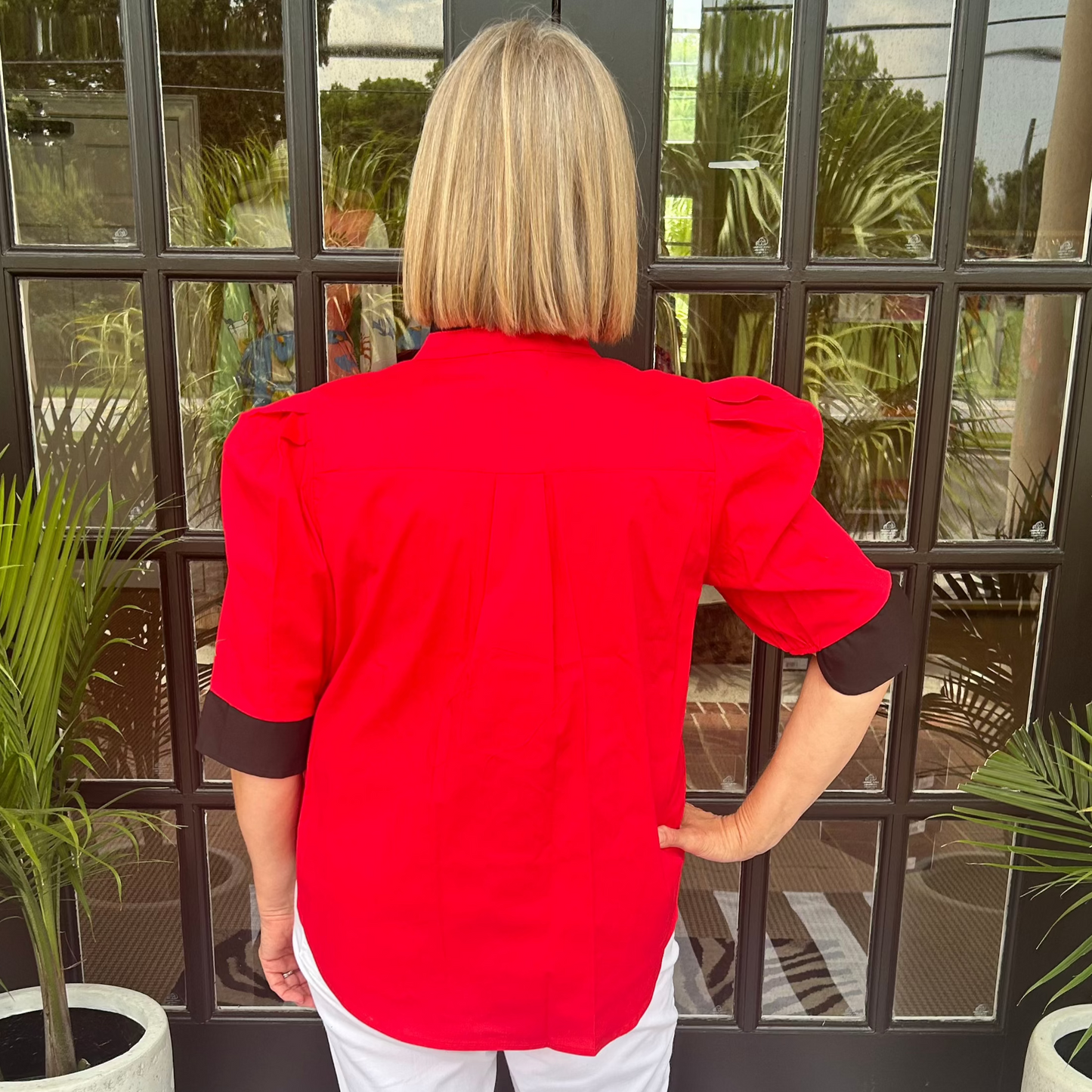 Kirby Ruffle Collar Top | Red with Black