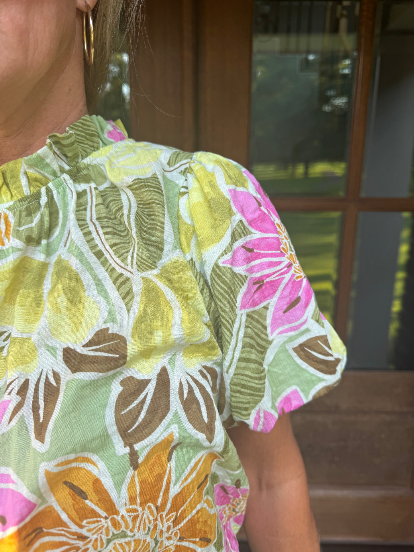 Stacy Sage Mix Top | Green Floral