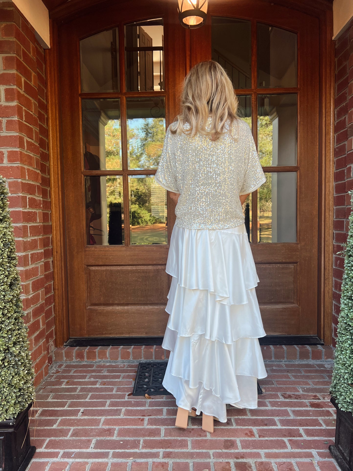 Caroline Satin Ruffle Maxi Skirt | White