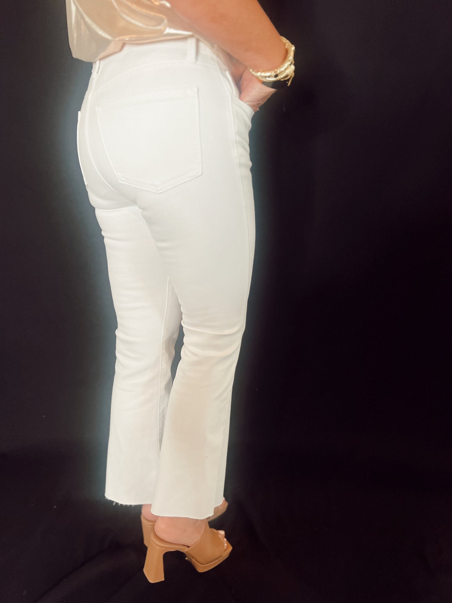 Kelsey Cropped Flare Denim | White