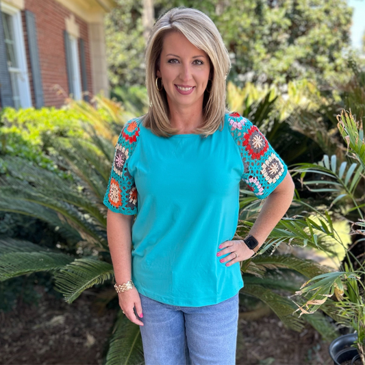 Madelyn Crochet Top | Aqua Blue