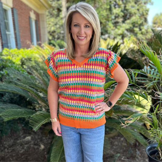 Emma Printed Sweater | Orange Combo