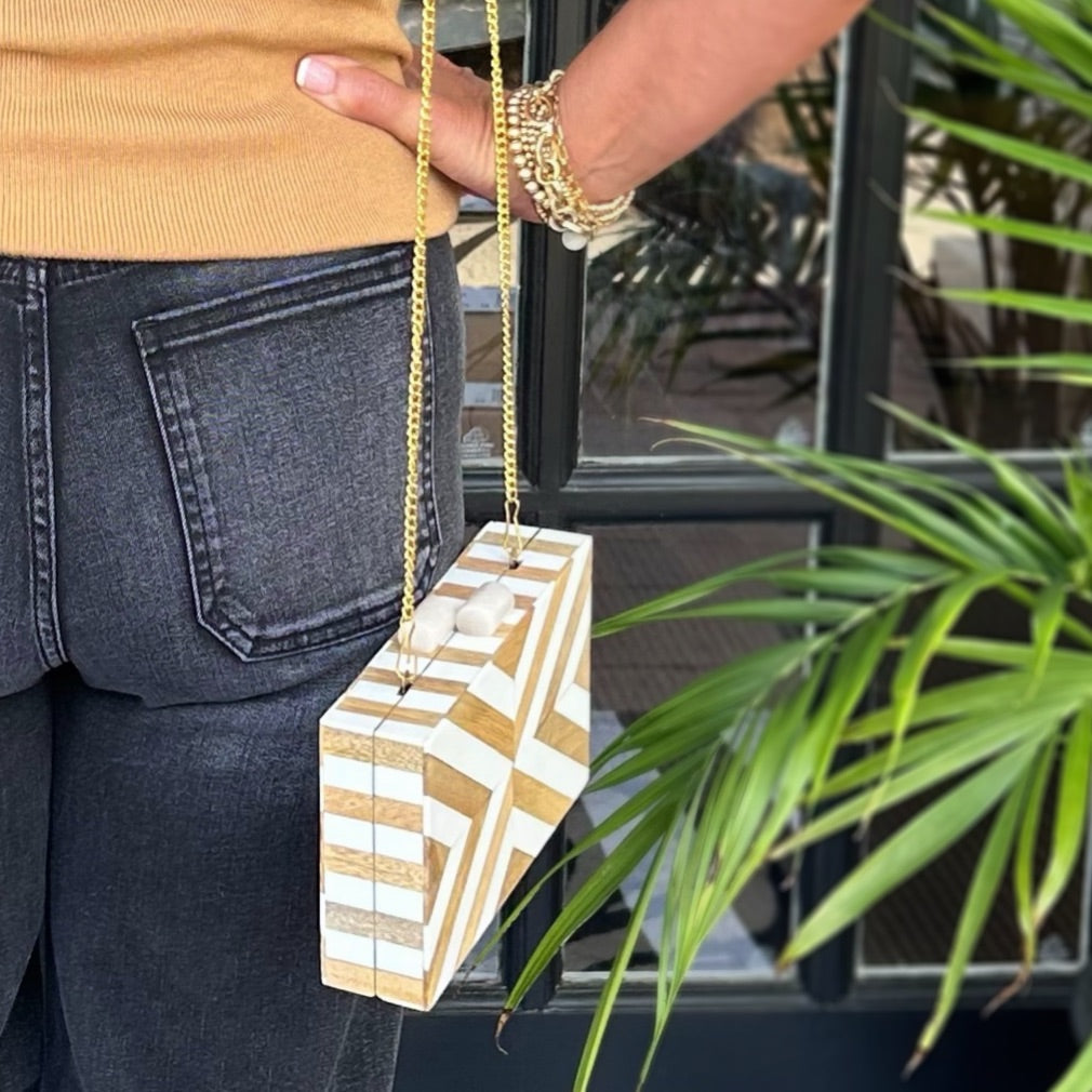 Chevron Acrylic Clutch | Ivory Multicolor