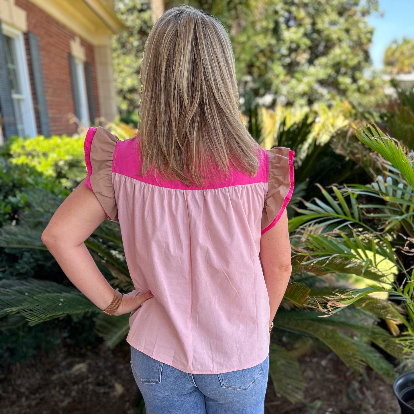 Bex Colorblock Top | Pink Tan Mix