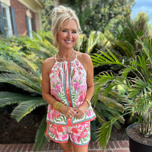 Sheena Floral Top & Short Set | Pink
