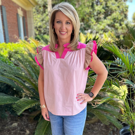 Bex Colorblock Top | Pink Tan Mix