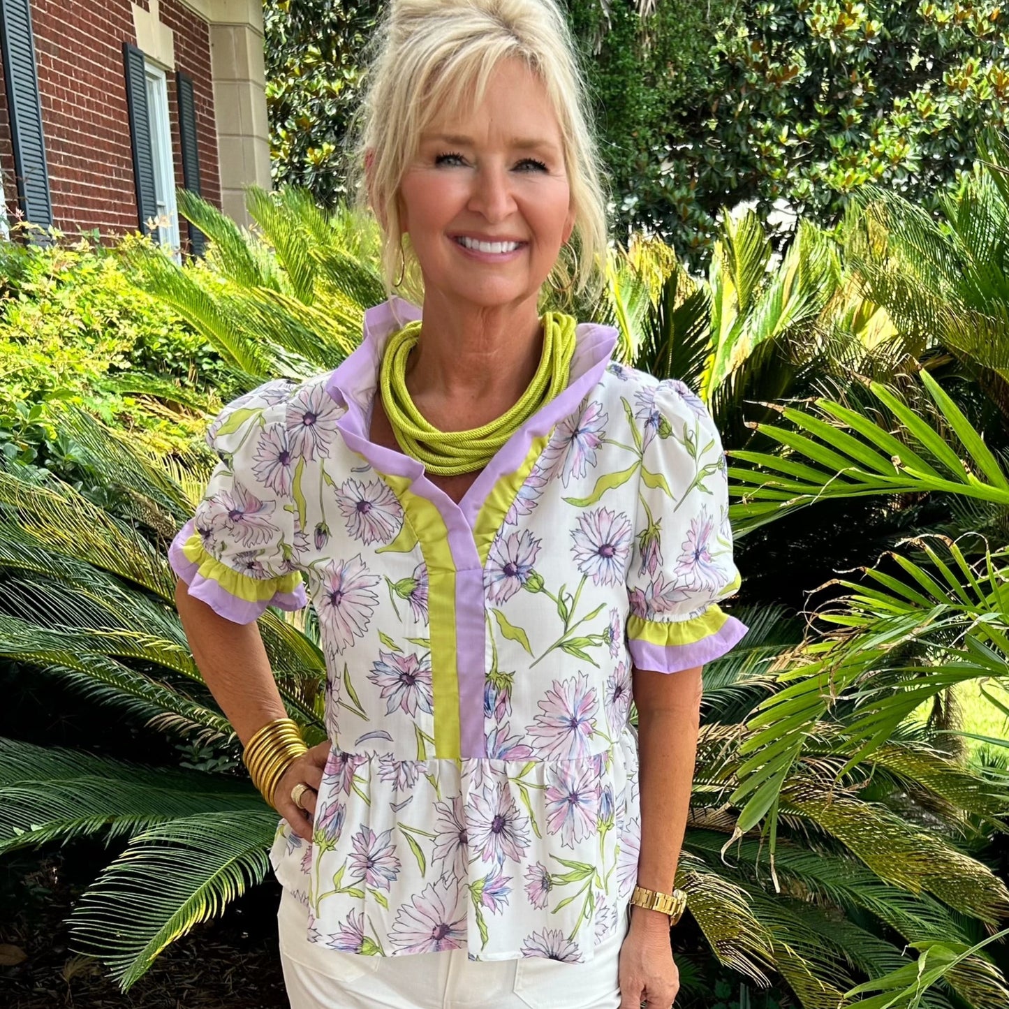 Grace Top | Green & Lavender Mix