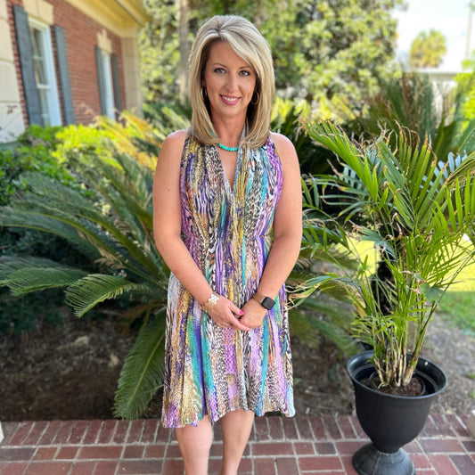 Cecile Dress | Aqua | Animal Print