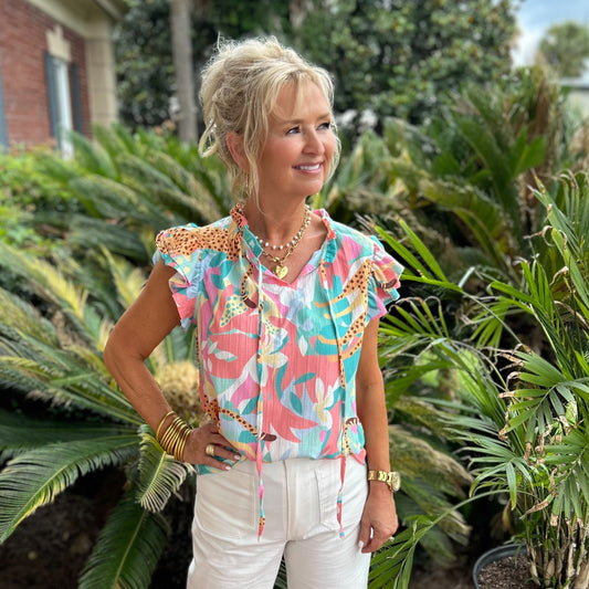 Sheila Top | Green Multi- Print
