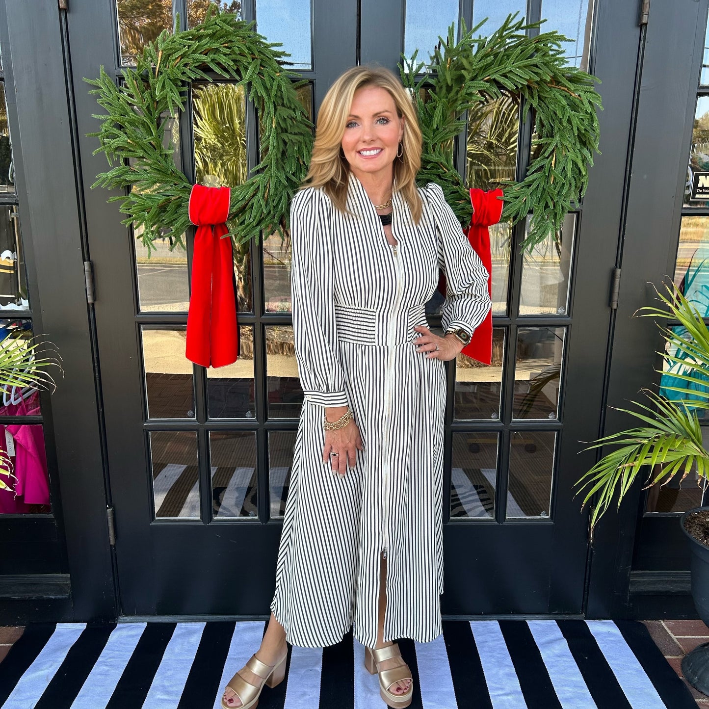 Eva Dress | Black & White Stripes