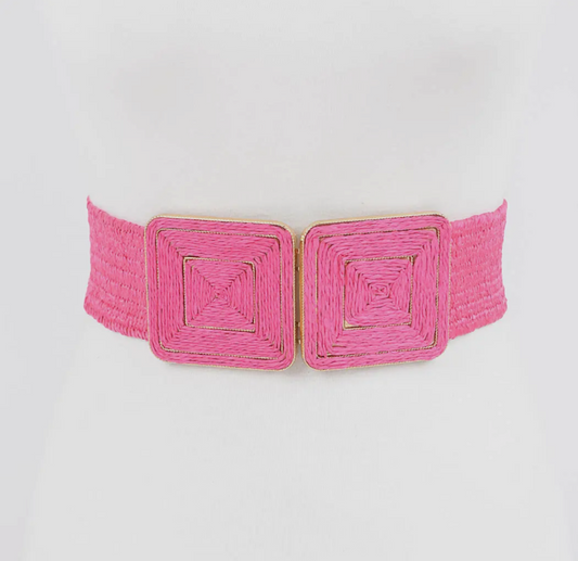 Two Buckle Straw Belt | Fuschia