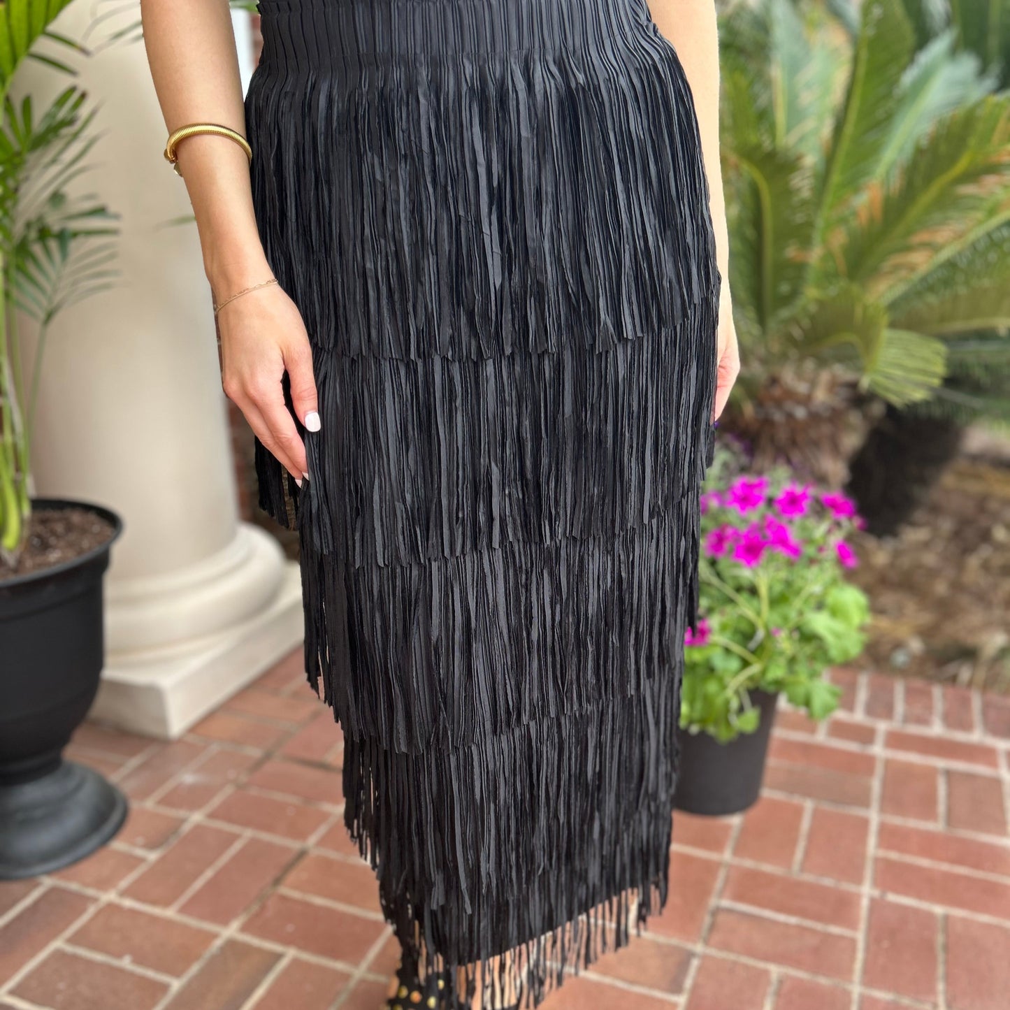 Tina Fringe Midi Skirt | Black