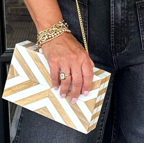 Chevron Acrylic Clutch | Ivory Multicolor