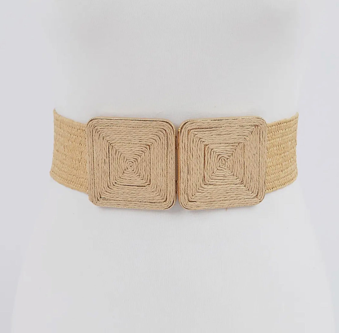 Two Buckle Straw Belt | Khaki