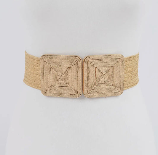 Two Buckle Straw Belt | Khaki