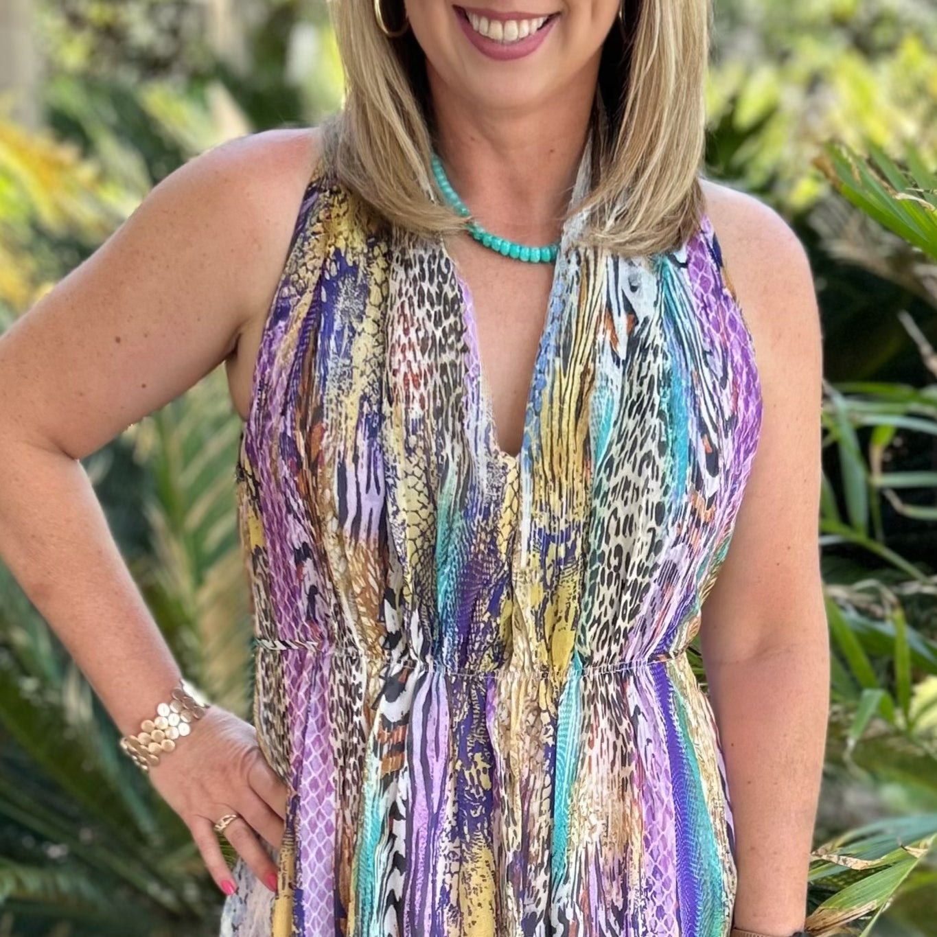 Cecile Dress | Aqua | Animal Print