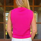 Kyra Sweater Vest | Pink with Red Trim