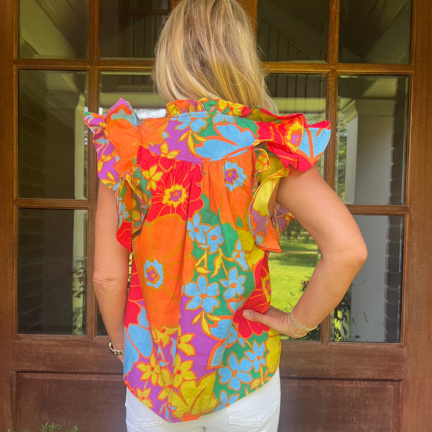 Chloe Tropical Top | Orange Florals