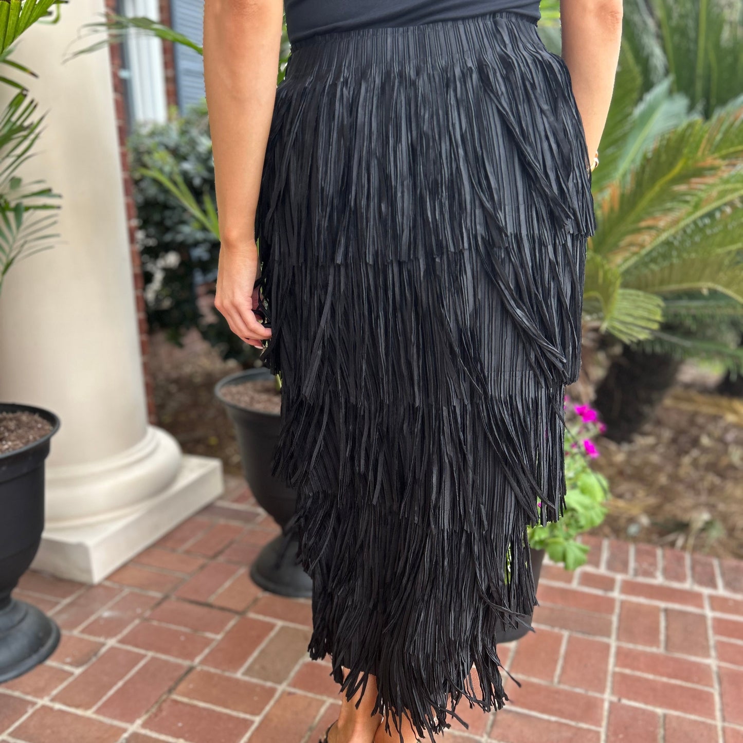 Tina Fringe Midi Skirt | Black