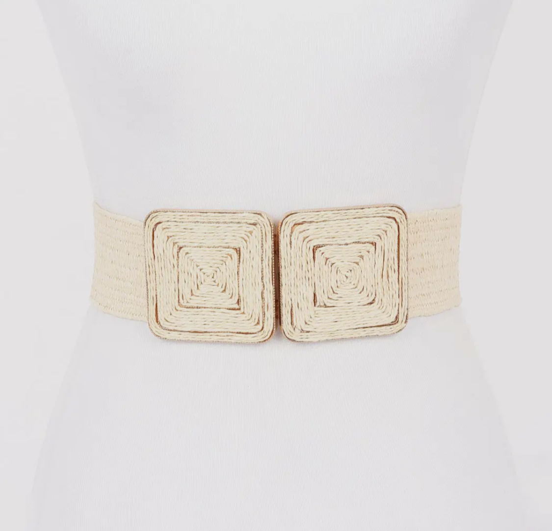 Two Buckle Straw Belt | Ivory