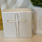 Metallic Textured Cross Canvas Art | Pearl White