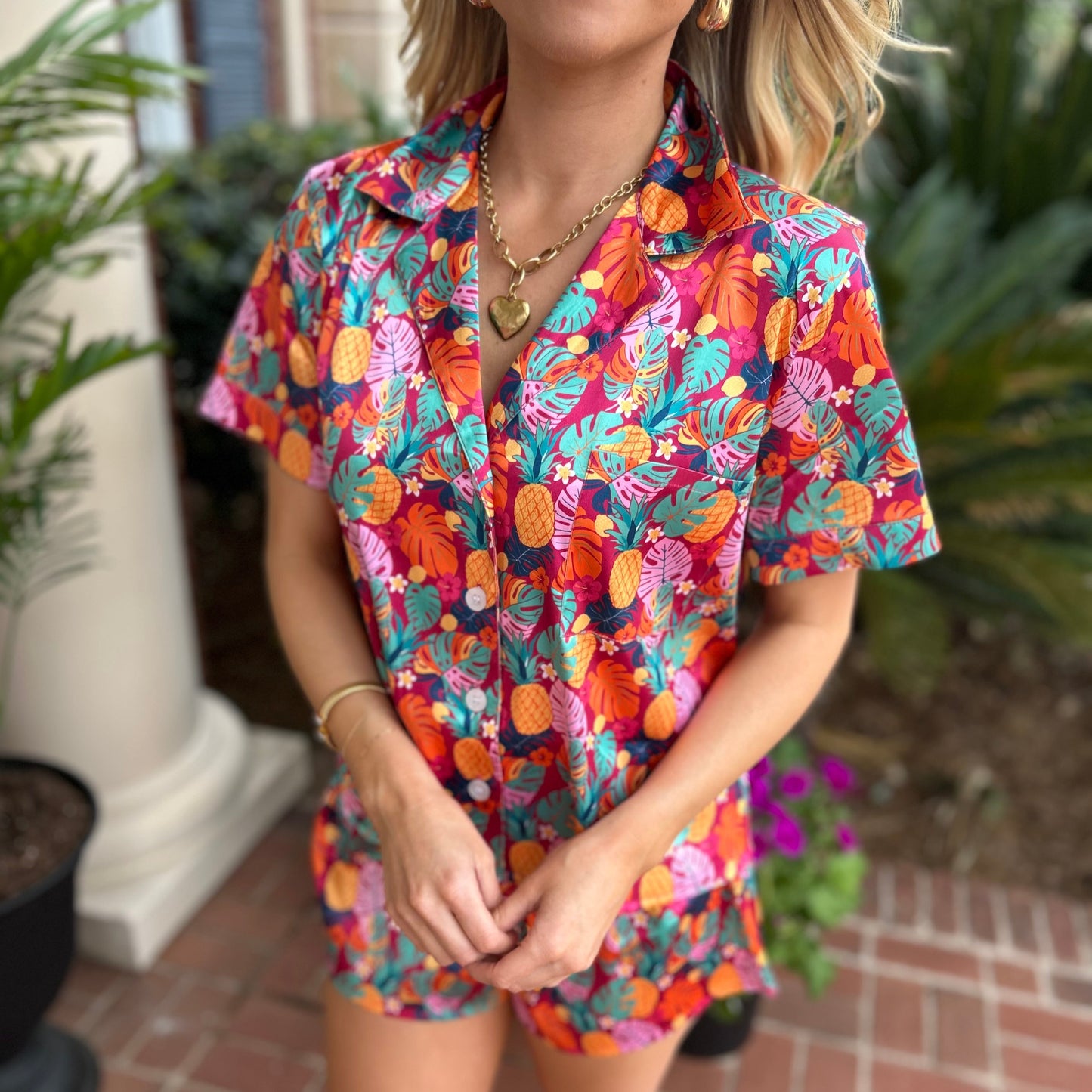 Alana Tropical Pajama Set | Pink Print