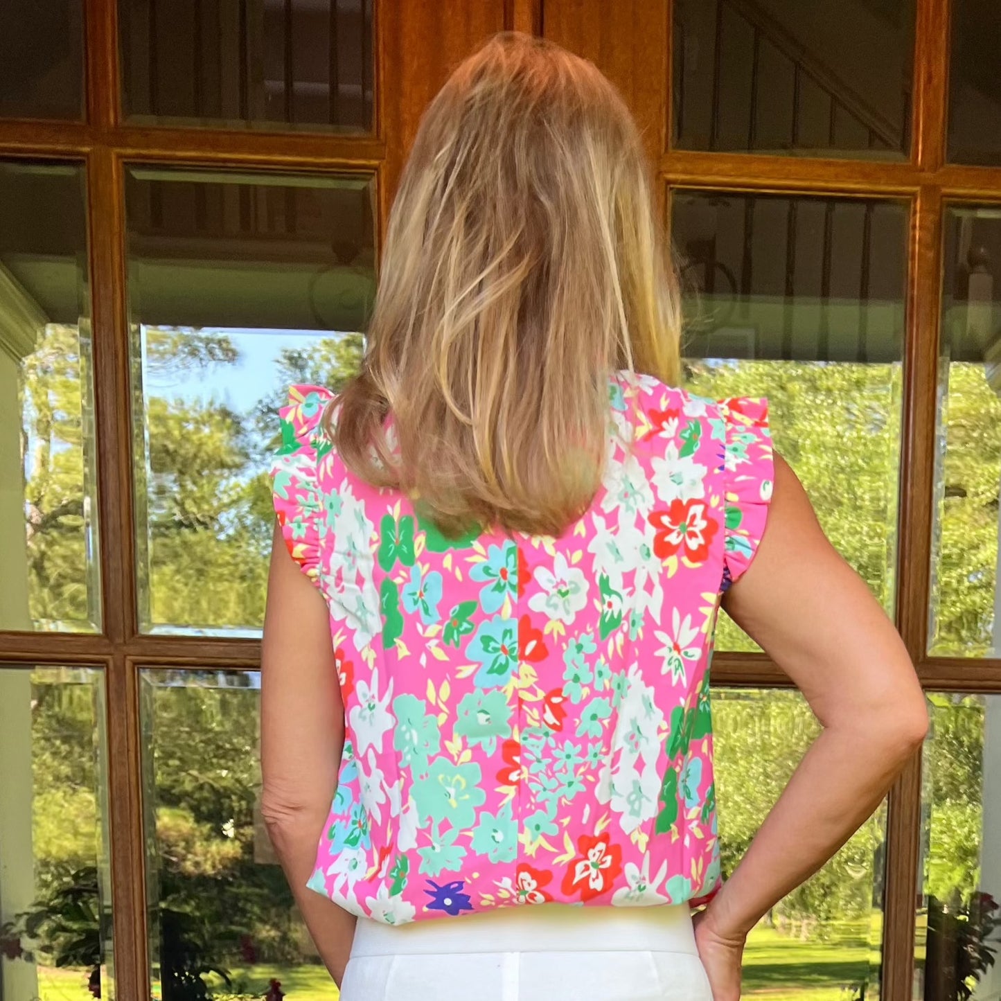 Remi Floral High Neck Top | Pink