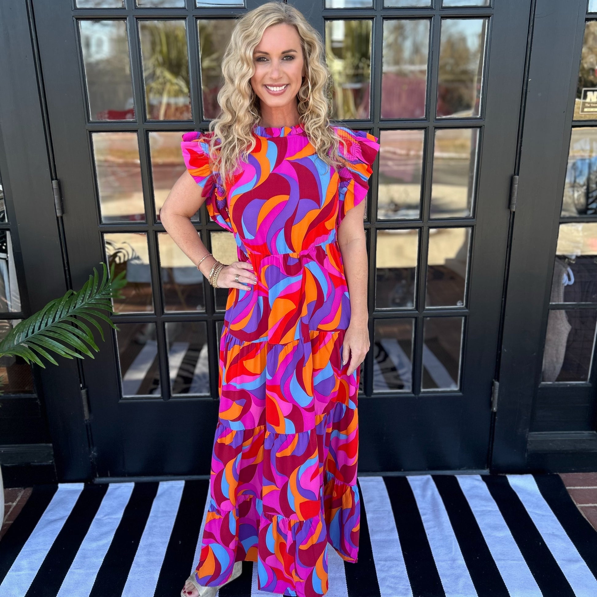 abstract maxi dress Abstract Ring Maxi Dress-Blue Multi