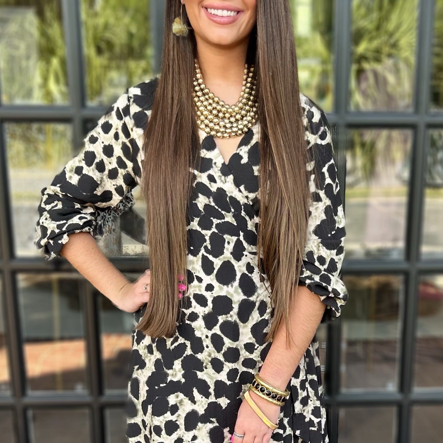 Kristen Dress | Khaki Animal Print